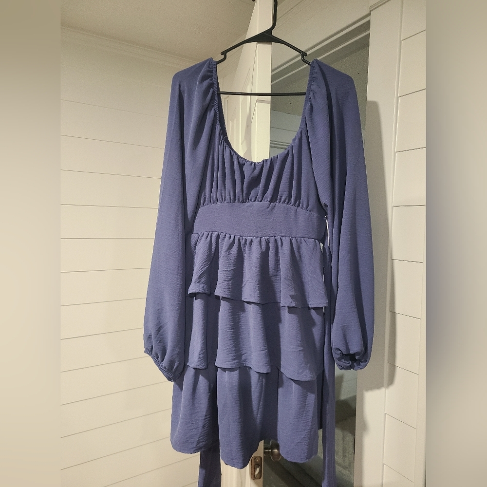 Elegant Blue Long Sleeve Dress